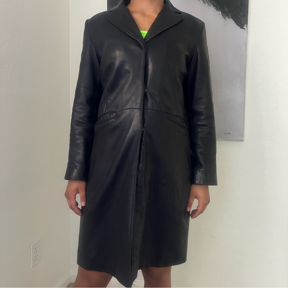 Kenneth Cole Vintage 90’s Black Leather Trench Coat